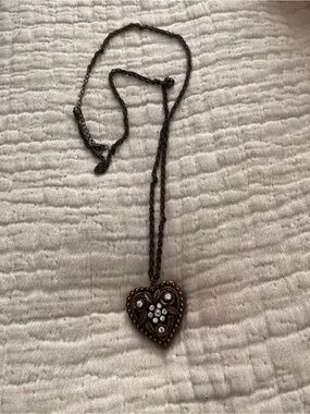 Antique Bronze Heart Pendant Necklace with Clear Crystals VCLM